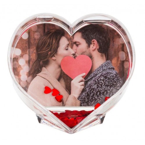 Μπομπονιέρα ή και Προσκλητήριο Διακοσμητική Κορνίζα Καρδιά με διπλό τοίχωμα και κόκκινο glitter